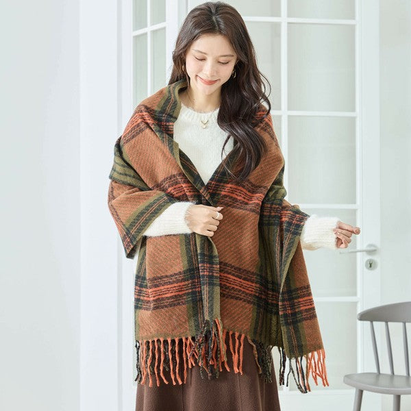 秋冬】チェックフリンジ大判ストール｜ふんわり柔らか・ショール使いも