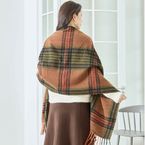 秋冬】チェックフリンジ大判ストール｜ふんわり柔らか・ショール使いも