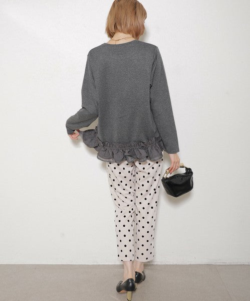 【M～L】裾フリル異素材切替 長袖トップス｜体型カバー・フェミニンカジュアル・秋冬コーデに◎ ChouChou 202422