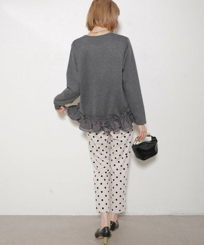 【M～L】裾フリル異素材切替 長袖トップス｜体型カバー・フェミニンカジュアル・秋冬コーデに◎ ChouChou 202422