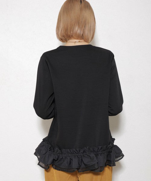 【M～L】裾フリル異素材切替 長袖トップス｜体型カバー・フェミニンカジュアル・秋冬コーデに◎ ChouChou 202422
