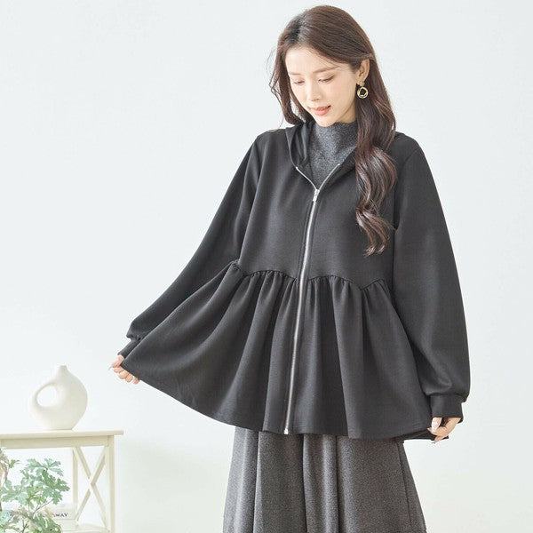 新品タグ付き✨24ss アナダブルジャージーパーカー　ペプラム　ジップ M〜L】フレアフーディジップパーカー｜ウエスト切替・軽やかペプラム