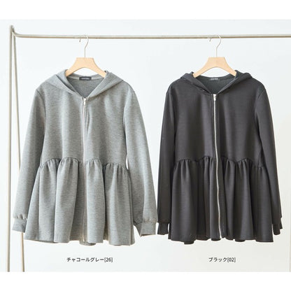 【M〜L】フレアフーディジップパーカー｜ウエスト切替・軽やかペプラムライン・reve bleu N22-216