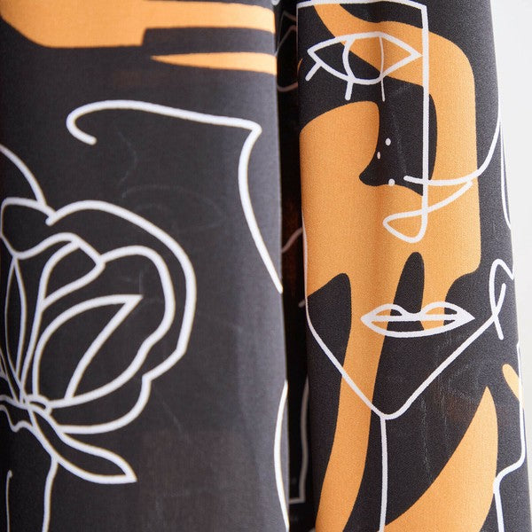 L〜LL】異素材ドッキングイラスト柄ワンピース｜アートプリント