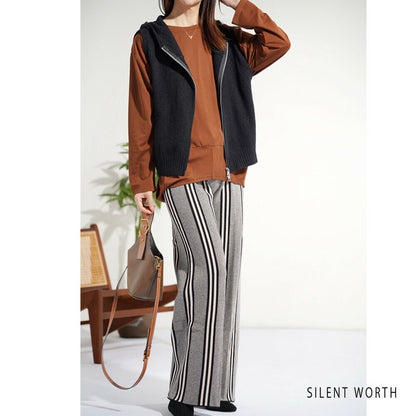 【Mサイズ】フード付ジップアップニットベスト｜重ね着しやすいショート丈・SILENT WORTH Y-0177