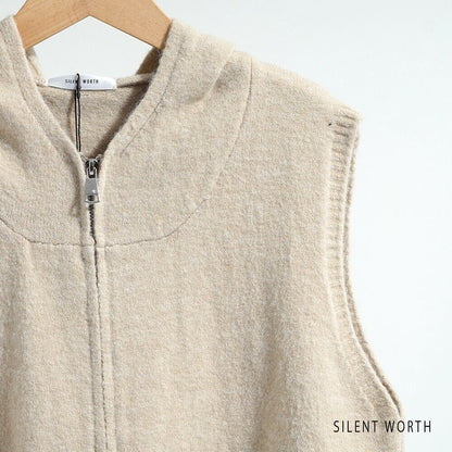 【Mサイズ】フード付ジップアップニットベスト｜重ね着しやすいショート丈・SILENT WORTH Y-0177