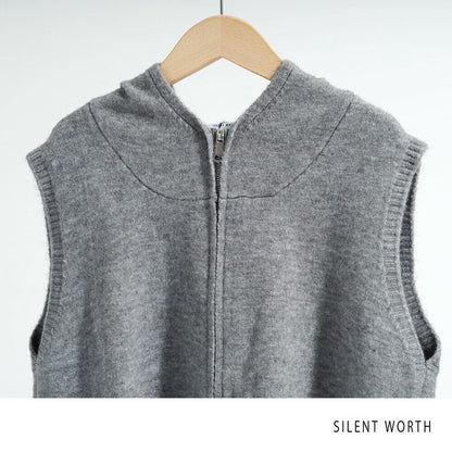 【Mサイズ】フード付ジップアップニットベスト｜重ね着しやすいショート丈・SILENT WORTH Y-0177