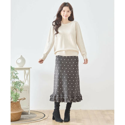 【M〜L】ドットジャガードニットスカート｜amie studio レディース ミモレ丈 ウエストゴム 裾フリル N42-160