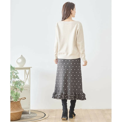 【M〜L】ドットジャガードニットスカート｜amie studio レディース ミモレ丈 ウエストゴム 裾フリル N42-160