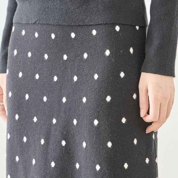 【M〜L】ドットジャガードニットスカート｜amie studio レディース ミモレ丈 ウエストゴム 裾フリル N42-160