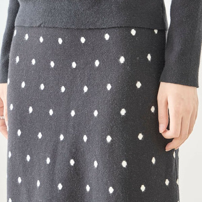 【M〜L】ドットジャガードニットスカート｜amie studio レディース ミモレ丈 ウエストゴム 裾フリル N42-160