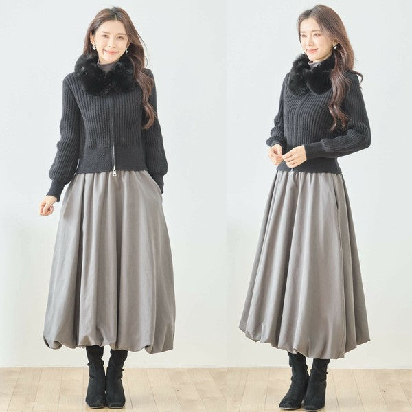 【M〜L】ファーカラージップニットジャケット｜reve bleu レディース 羽織り 長袖 上品 暖かい ショート丈 N22-210