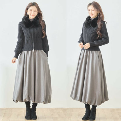 【M〜L】ファーカラージップニットジャケット｜reve bleu レディース 羽織り 長袖 上品 暖かい ショート丈 N22-210