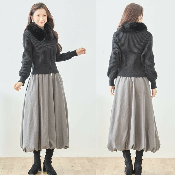 【M〜L】ファーカラージップニットジャケット｜reve bleu レディース 羽織り 長袖 上品 暖かい ショート丈 N22-210