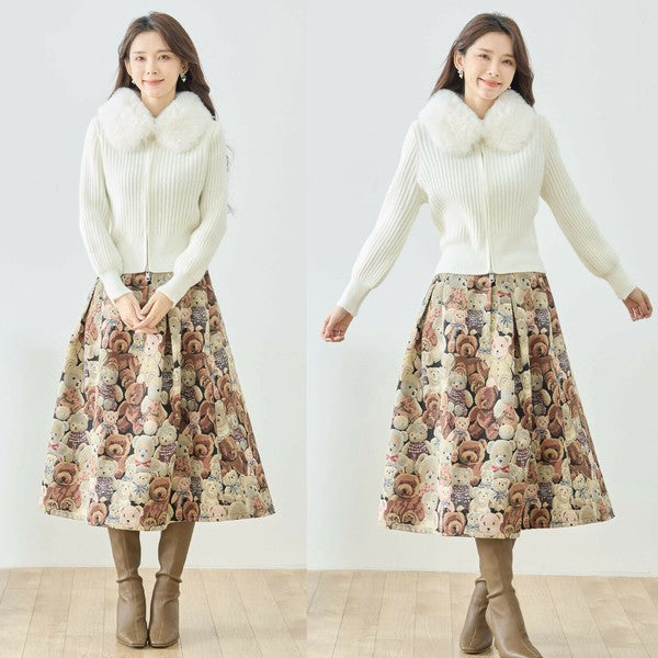 【M〜L】ファーカラージップニットジャケット｜reve bleu レディース 羽織り 長袖 上品 暖かい ショート丈 N22-210