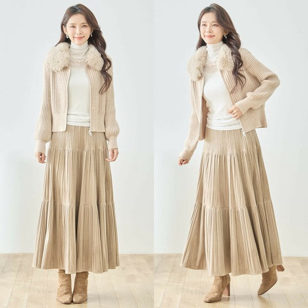 【M〜L】ファーカラージップニットジャケット｜reve bleu レディース 羽織り 長袖 上品 暖かい ショート丈 N22-210