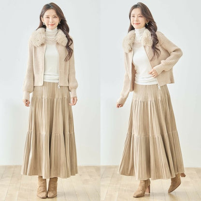 【M〜L】ファーカラージップニットジャケット｜reve bleu レディース 羽織り 長袖 上品 暖かい ショート丈 N22-210