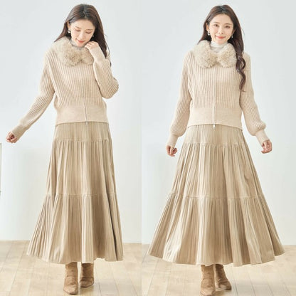 【M〜L】ファーカラージップニットジャケット｜reve bleu レディース 羽織り 長袖 上品 暖かい ショート丈 N22-210