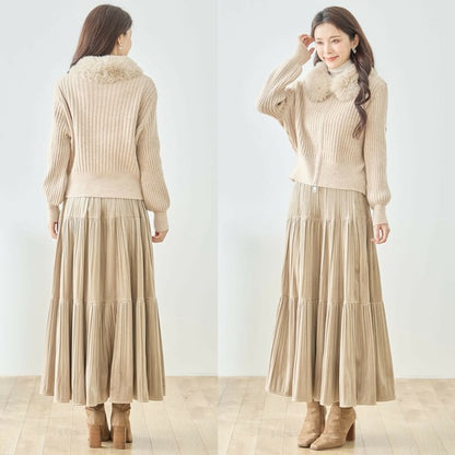 【M〜L】ファーカラージップニットジャケット｜reve bleu レディース 羽織り 長袖 上品 暖かい ショート丈 N22-210