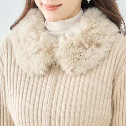 【M〜L】ファーカラージップニットジャケット｜reve bleu レディース 羽織り 長袖 上品 暖かい ショート丈 N22-210