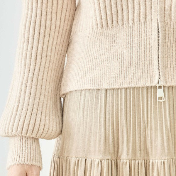 【M〜L】ファーカラージップニットジャケット｜reve bleu レディース 羽織り 長袖 上品 暖かい ショート丈 N22-210