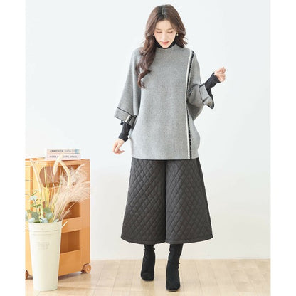 【L〜LL】配色ラインポンチョプルオーバー｜ゆったり体型カバー・ハイネック・大人モード・TRUBE・N12-874