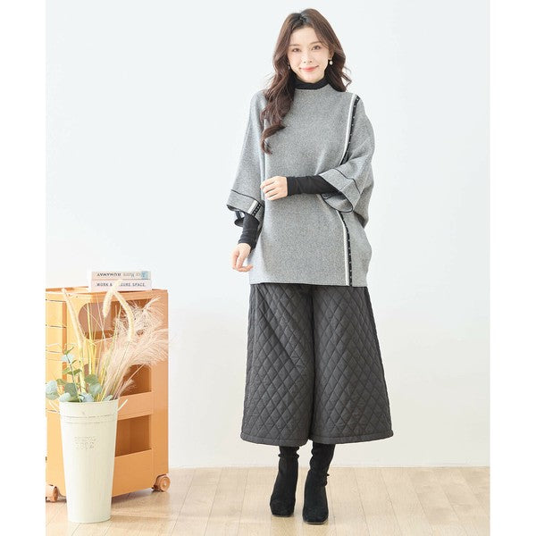 【L〜LL】配色ラインポンチョプルオーバー｜ゆったり体型カバー・ハイネック・大人モード・TRUBE・N12-874