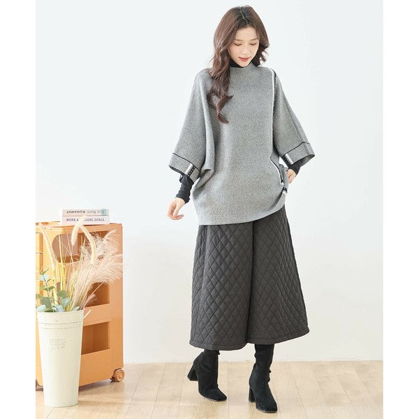 【L〜LL】配色ラインポンチョプルオーバー｜ゆったり体型カバー・ハイネック・大人モード・TRUBE・N12-874