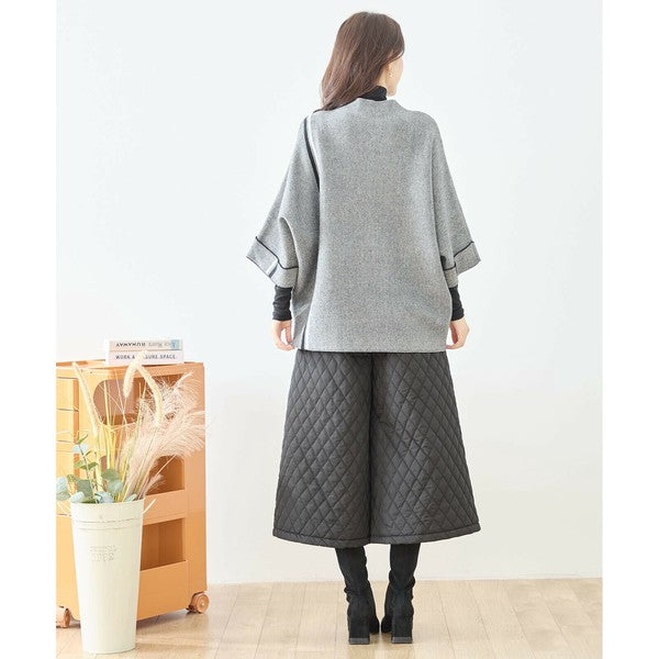 【L〜LL】配色ラインポンチョプルオーバー｜ゆったり体型カバー・ハイネック・大人モード・TRUBE・N12-874