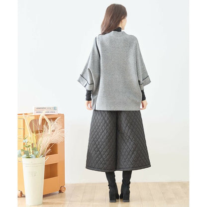 【L〜LL】配色ラインポンチョプルオーバー｜ゆったり体型カバー・ハイネック・大人モード・TRUBE・N12-874