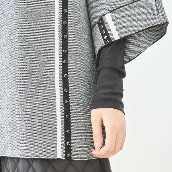 【L〜LL】配色ラインポンチョプルオーバー｜ゆったり体型カバー・ハイネック・大人モード・TRUBE・N12-874