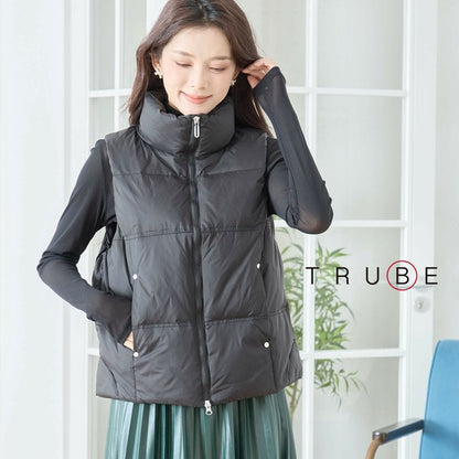 【M〜L】スタンドカラーミドルダウンベスト｜軽量・保温・ダブルジップ・TRUBE・N32-096