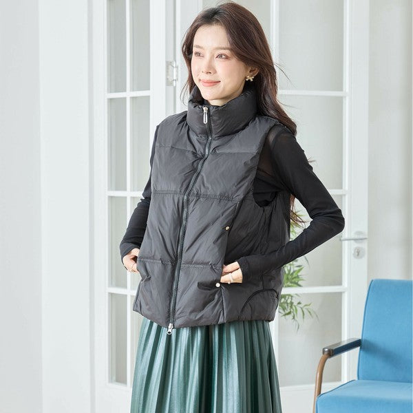 【M〜L】スタンドカラーミドルダウンベスト｜軽量・保温・ダブルジップ・TRUBE・N32-096