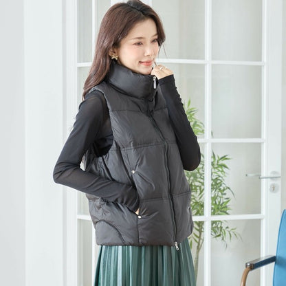 【M〜L】スタンドカラーミドルダウンベスト｜軽量・保温・ダブルジップ・TRUBE・N32-096