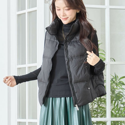 【M〜L】スタンドカラーミドルダウンベスト｜軽量・保温・ダブルジップ・TRUBE・N32-096