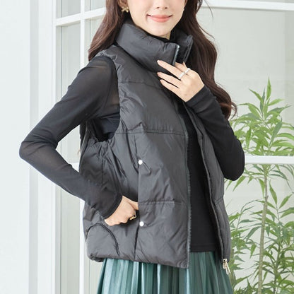 【M〜L】スタンドカラーミドルダウンベスト｜軽量・保温・ダブルジップ・TRUBE・N32-096