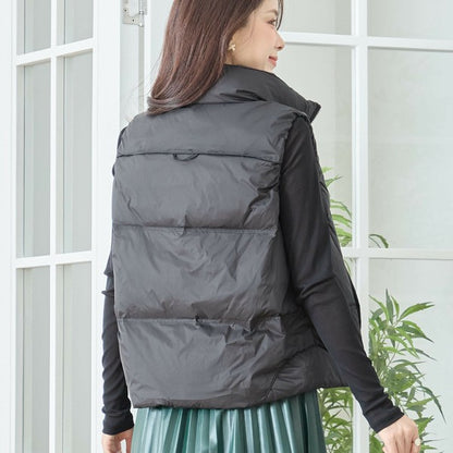 【M〜L】スタンドカラーミドルダウンベスト｜軽量・保温・ダブルジップ・TRUBE・N32-096