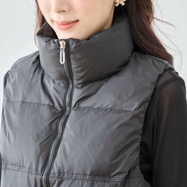 【M〜L】スタンドカラーミドルダウンベスト｜軽量・保温・ダブルジップ・TRUBE・N32-096