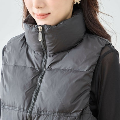 【M〜L】スタンドカラーミドルダウンベスト｜軽量・保温・ダブルジップ・TRUBE・N32-096