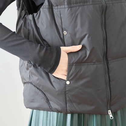 【M〜L】スタンドカラーミドルダウンベスト｜軽量・保温・ダブルジップ・TRUBE・N32-096