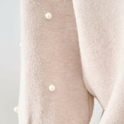 【M〜L】パール付きフリルネックニット｜amie studio レディース 秋冬 長袖 セーター エレガント N12-902