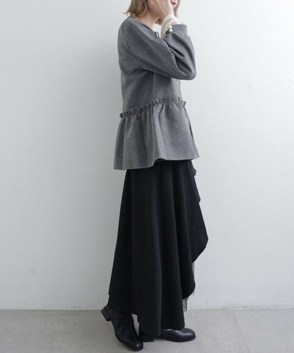 【Mサイズ】フリルジップジャケット｜丸首・ペプラム風デザイン・ストレッチ素材｜chou chou 201799