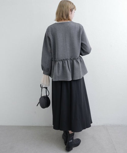 【Mサイズ】フリルジップジャケット｜丸首・ペプラム風デザイン・ストレッチ素材｜chou chou 201799