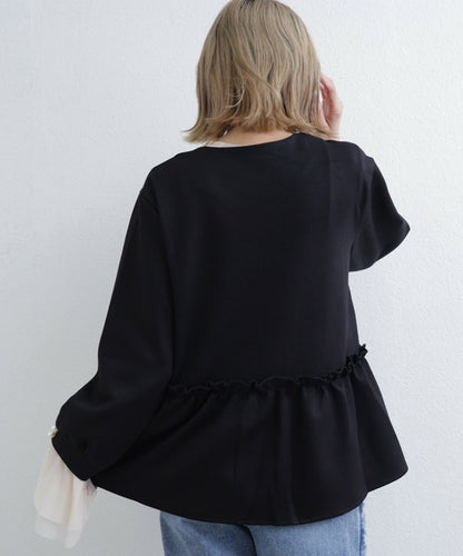 【Mサイズ】フリルジップジャケット｜丸首・ペプラム風デザイン・ストレッチ素材｜chou chou 201799