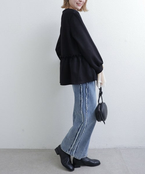 【Mサイズ】フリルジップジャケット｜丸首・ペプラム風デザイン・ストレッチ素材｜chou chou 201799