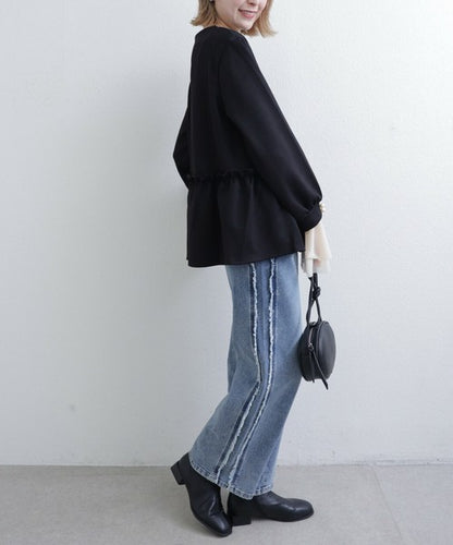 【Mサイズ】フリルジップジャケット｜丸首・ペプラム風デザイン・ストレッチ素材｜chou chou 201799