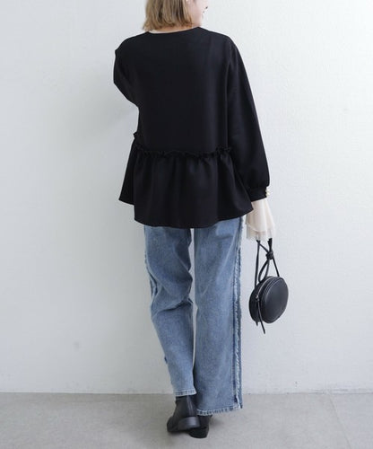 【Mサイズ】フリルジップジャケット｜丸首・ペプラム風デザイン・ストレッチ素材｜chou chou 201799