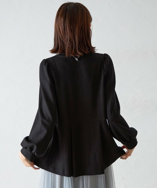 【Mサイズ】パフスリーブ切替ペプラムカットソー｜フレアシルエット｜chou chou 14042565