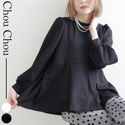 【Mサイズ】パフスリーブ切替ペプラムカットソー｜フレアシルエット｜chou chou 14042565