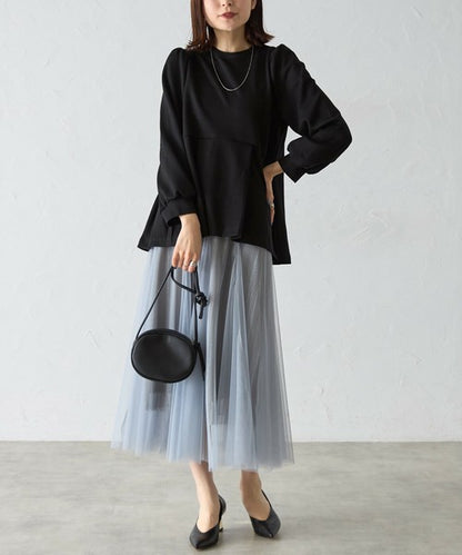 【Mサイズ】パフスリーブ切替ペプラムカットソー｜フレアシルエット｜chou chou 14042565